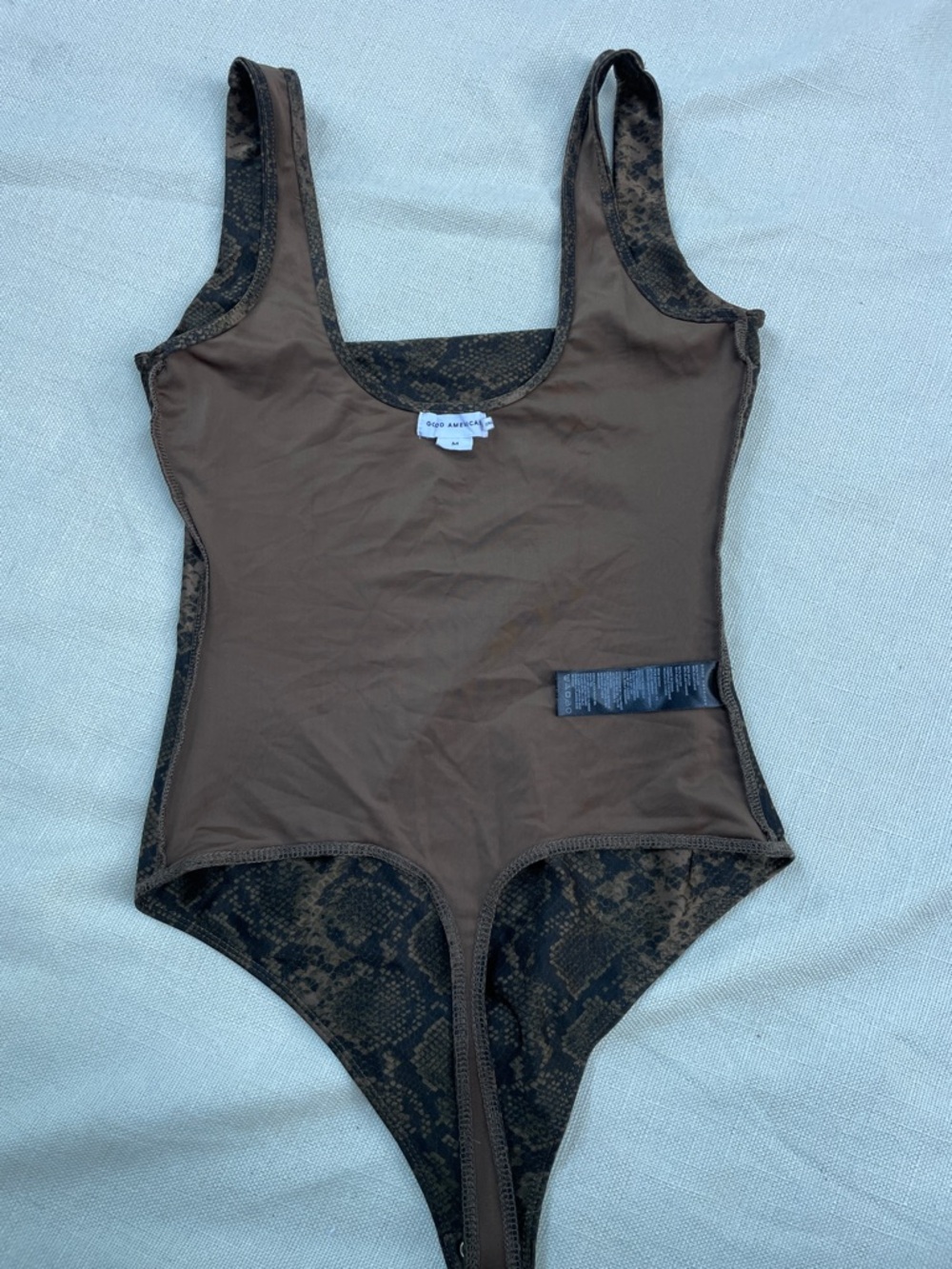 Good American Square Neck Tank bodysuit Brown & Black Snake Print - Picture 16 of 16
